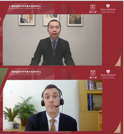 王齐龙（上）和孟安竹（下）现场“云”分享了各自在武汉和纽约抗疫一线的经历和感想。