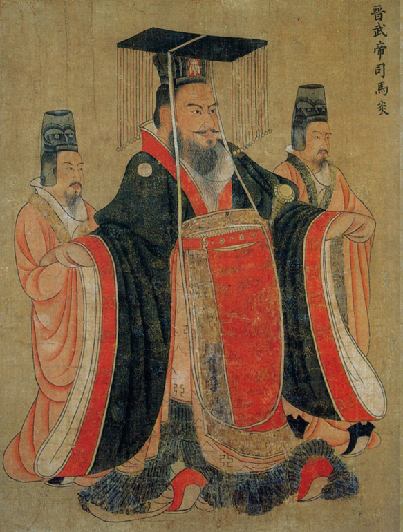 唐阎立本绘《历代帝王图》,其中晋武帝司马炎冠冕上绘有蝉形金珰 唐阎立本绘《历代帝王图》,其中晋武帝司马炎冠冕上绘有蝉形金珰